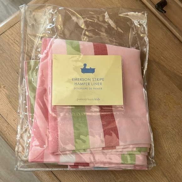 Pottery Barn Kids Emerson Stripe Hamper Liner NWT 100% Cotton Pink Nursery - Picture 2 of 7